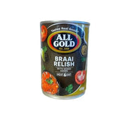 All Gold Braai Relish 410g jar with mixed herbs, savory South African tomato condiment for braai meals