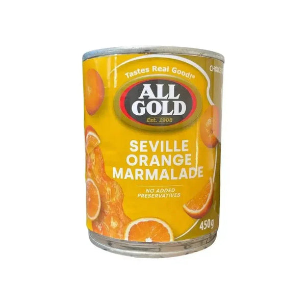 Jar of All Gold Marmalade Seville Orange 450g with vibrant orange label