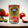 All Gold Tomato & Onion Mix 410g package with diced tomatoes and sliced onions for cooking