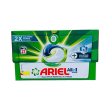 Front of Ariel All-in-1 Washing Pods 21-pack with Oxi-Stain Fighters