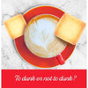 Coffee cup with latte art and two Bakers Eet-Sum-Mor shortbread biscuits on a red saucer, inviting the question "To dunk or not to dunk?"