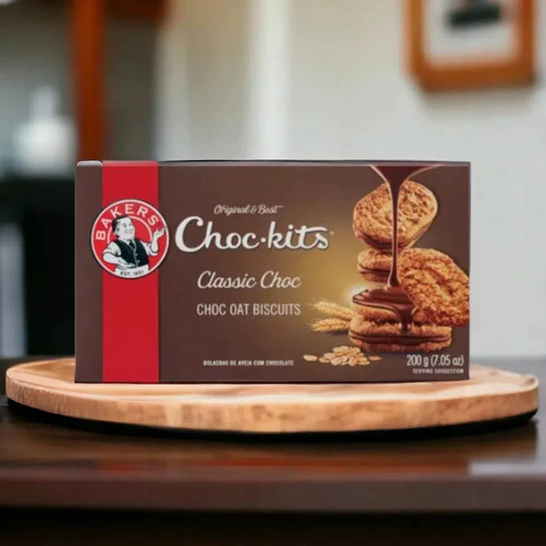Bakers Chockits - Original 200g box displayed on a wooden platter.