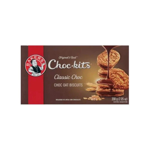Bakers Chockits Original 200g pack with creamy chocolate and oat biscuits.