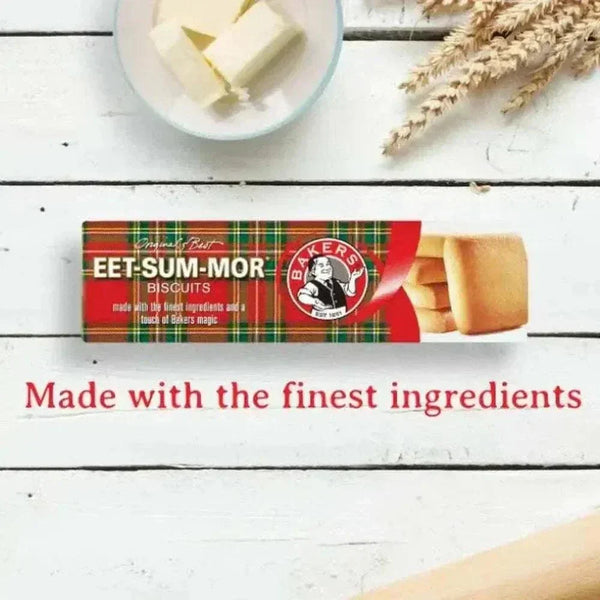 Pack of 12 Bakers Eet-Sum-Mor shortbread biscuits in 200g packaging