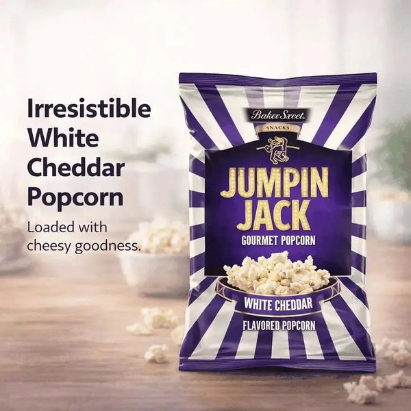 Bakers Street Jumpin Jack White Cheddar popcorn 100g bag savory cheesy snack