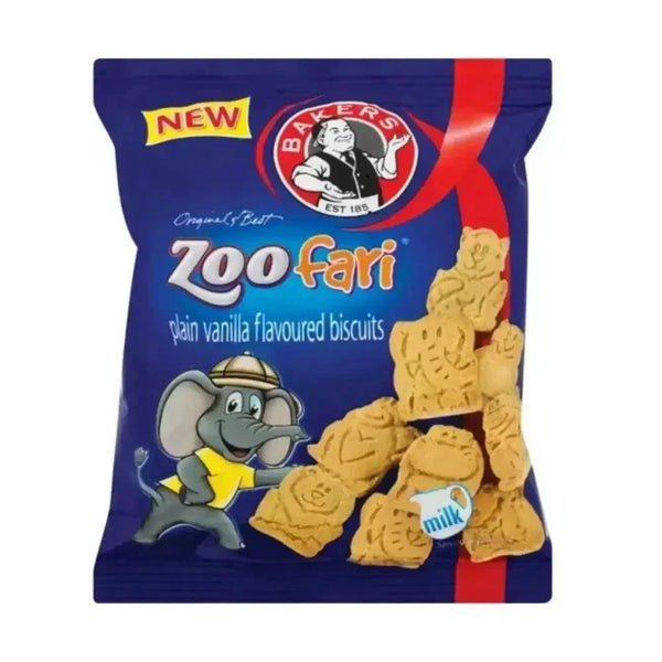 Bakers Zoofari mini plain vanilla flavoured biscuits 40g pack for school snacks
