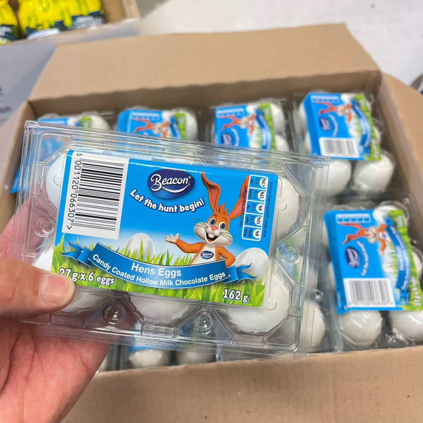 Pack of 6 colorful beacon Easter eggs with white chocolate and candy shell for festive celebrations