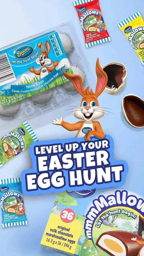 Pack of 6 colorful candy-coated beacon Easter eggs with white chocolate filling for festive celebrations