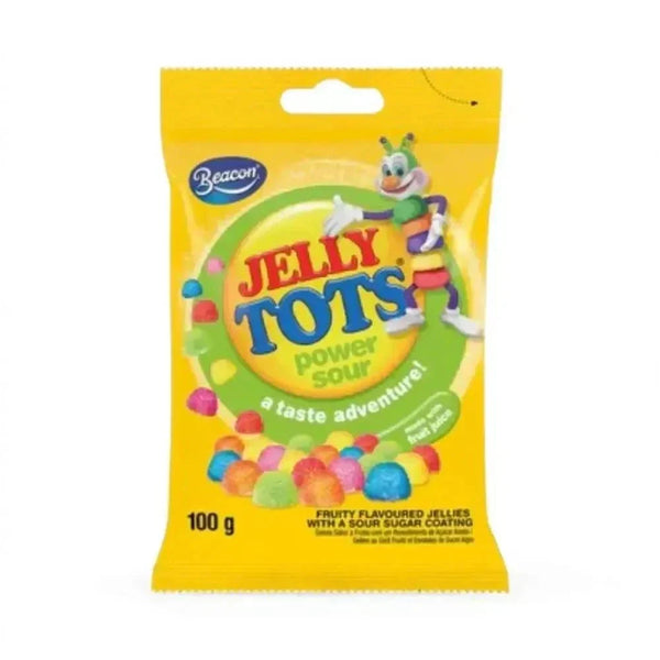 Beacon Jelly Tots Power Sour 100g pack of chewy, tangy, fruit juice gummy candies
