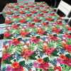 Beige tablecloth with vibrant tropical flowers on durable fabric, 275cm x 140cm