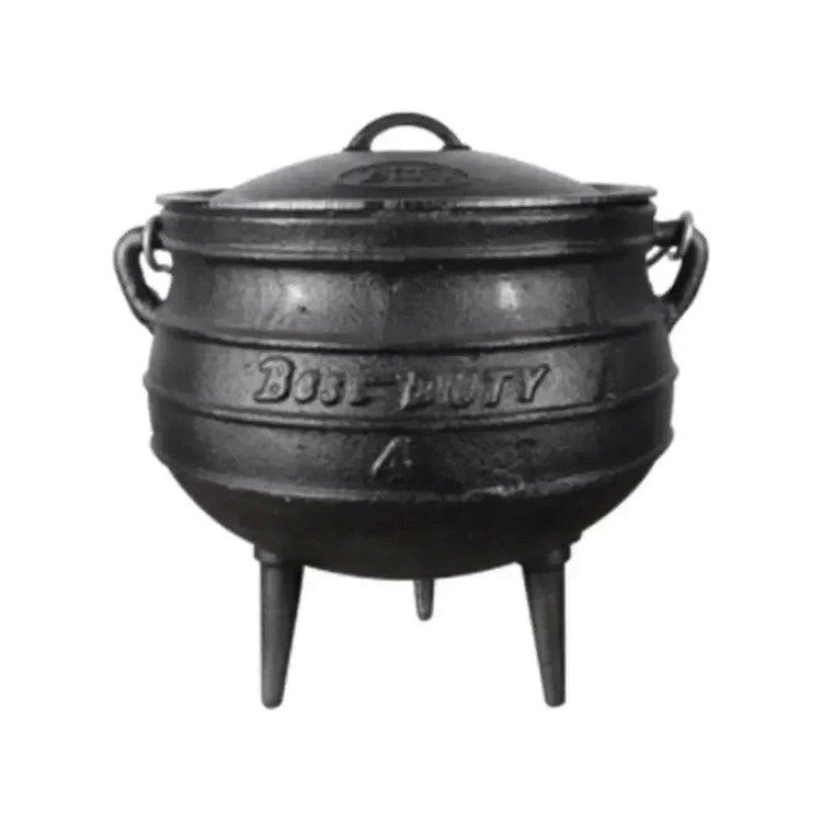 Heavy-duty cast iron Best Duty Potjie 3-legged pot with lid and handle, 9.3L capacity for outdoor cooking