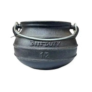 Best Duty Potjie cast iron flat pot with lid and handle, 1.7L capacity for traditional cooking over open fires