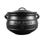 Cast iron Best Duty Potjie flat pot with lid and handle, 7.8L capacity for outdoor cooking