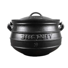 Cast iron Best Duty Potjie flat pot with lid and handle, 7.8L capacity for outdoor cooking