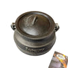 Cast Iron Best Duty Potjie flat #1/2, 1.2L capacity, with lid and handle.