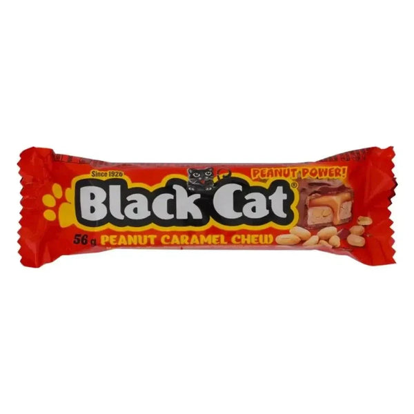 Black Cat Peanut Caramel Bar 56g with peanuts and caramel for a creamy crunchy snack