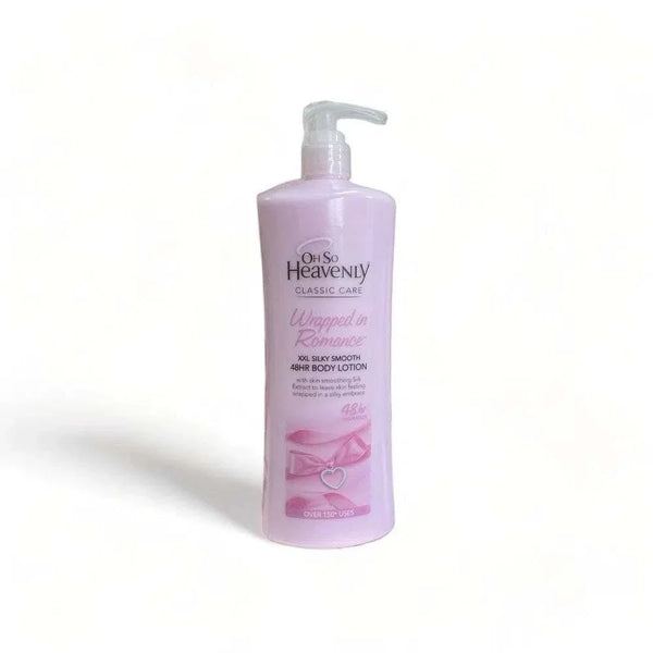 Oh So Heavenly Wrapped In Romance Body Lotion 1L, luxurious silk extract, fragrant red berries, rosewood, caramel, vanilla, sandalwood.