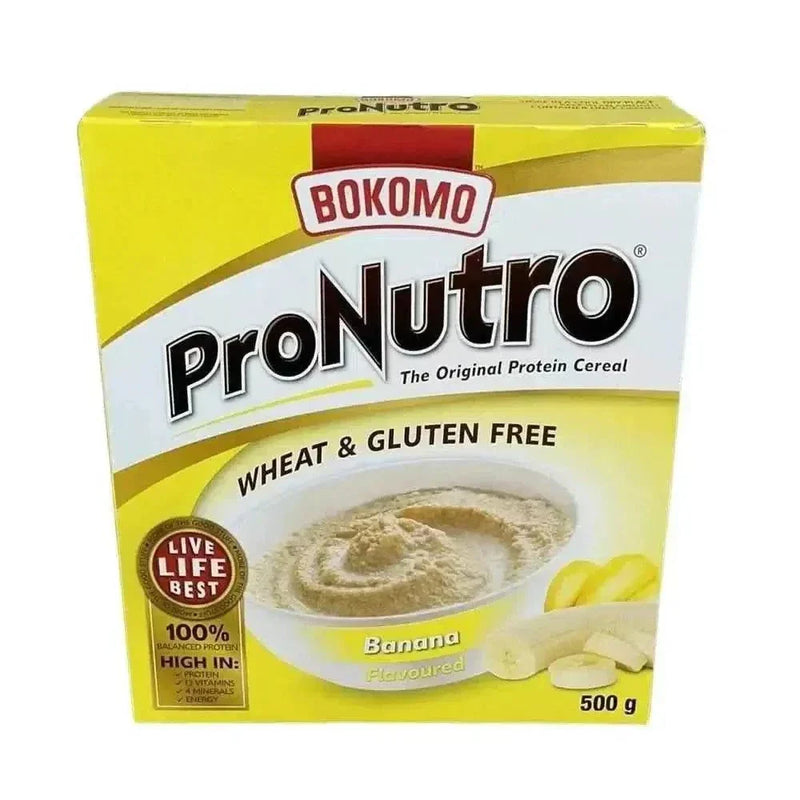 Bokomo ProNutro Banana flavored wheat-free protein cereal 500g pack from South Africa