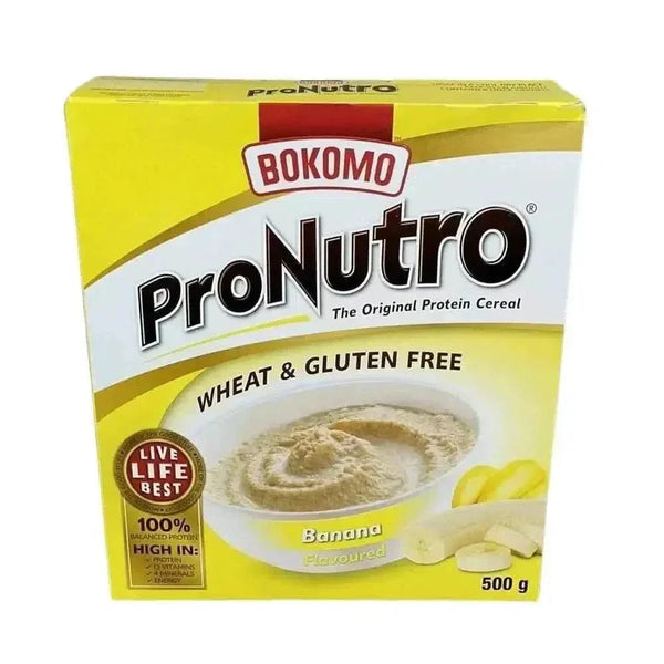 Bokomo ProNutro Banana flavored wheat-free protein cereal 500g pack from South Africa
