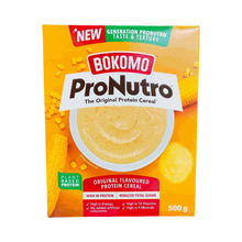 Bokomo ProNutro Original 500g protein cereal box with nutritional info and product details