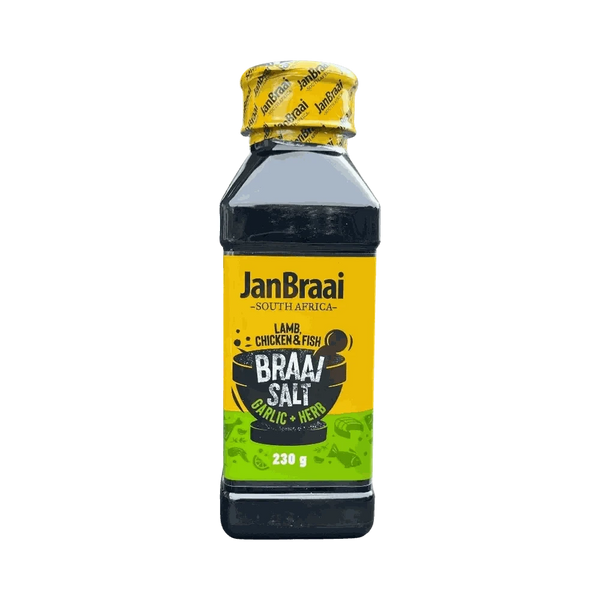 Jan Braai Braai Salt Garlic & Herb 230g shaker bottle for seasoning meats and vegetables