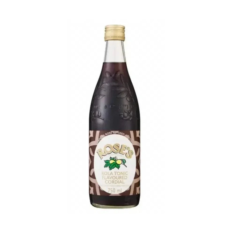 Brookes Roses Cordial Kola Tonic 750ml bottle with rose petals and kola nuts beverage