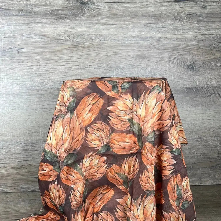 Scarf - Brown with Orange Proteas - Something From Home - South African Shop