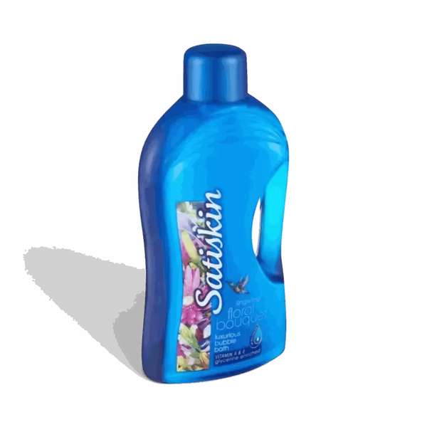 Satinskin Luxury Bubble Bath Floral Bouquet 2L bottle with floral design and pink liquid