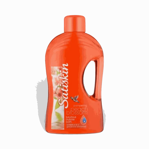Satiskin Luxury Bubble Bath Pampering Peach Blossom 2L bottle with soft peach blossom design