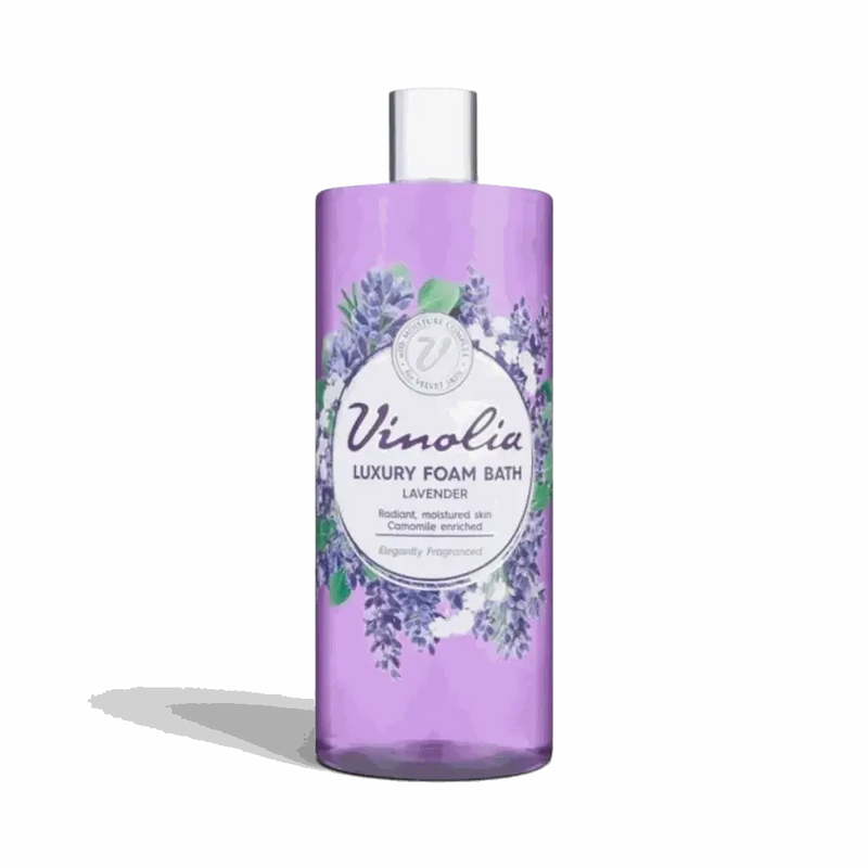 Vinolia Foam Bath Lavender 1L bottle with rich lavender bubble bath foam