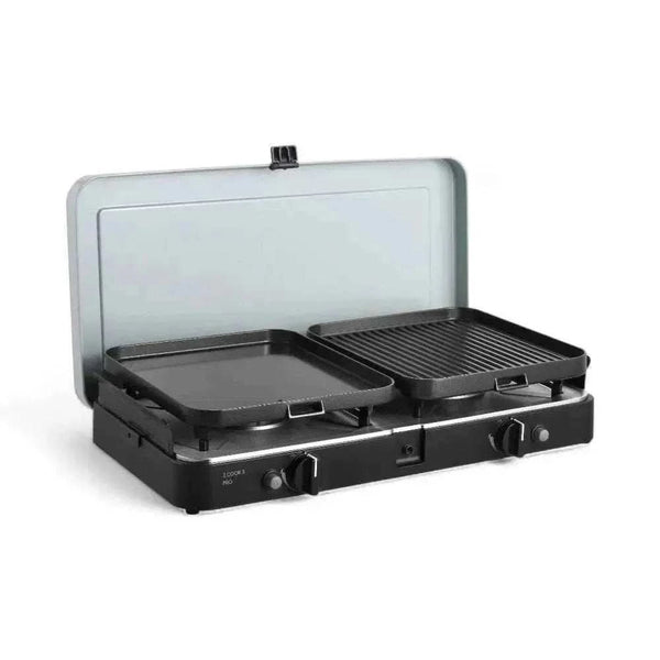 CADAC 2 Cook 3 Pro portable dual burner outdoor gas barbecue with flat and ribbed plates