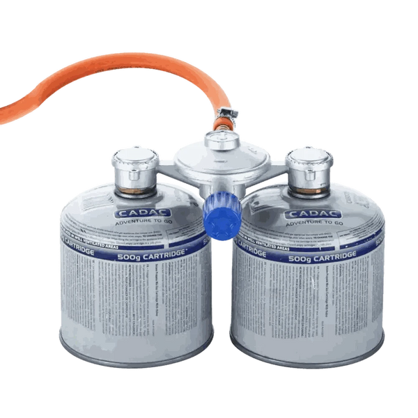CADAC Dual Power Pak portable dual gas cartridge regulator with hose for outdoor cooking and barbecues