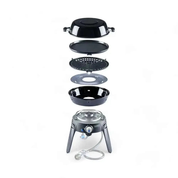 CADAC Safari CHEF 30 Cooker with interchangeable cooking surfaces and foldable legs.