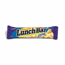 Cadbury Lunch Bar Dream white chocolate snack bar with crispy wafer, peanuts, crisped rice, and caramel, 48g pack