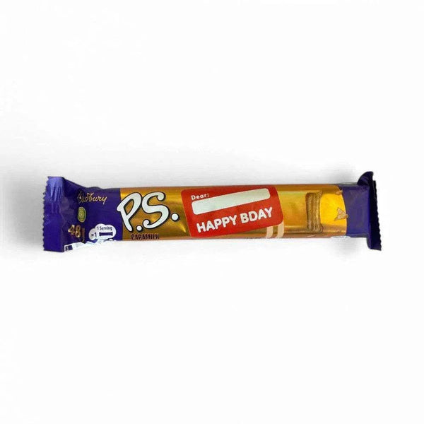Cadbury's PS Caramilk chocolate bar 48g with Happy Bday message.