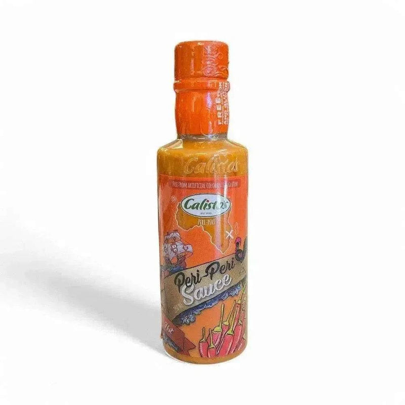 Calisto's Peri Peri Sauce Hot 250ml bottle with fiery Portuguese chili flavor