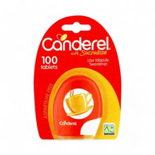 Canderel Sweetener Tablets 100 pack in a compact dispenser for zero-calorie sweetness in tea and coffee