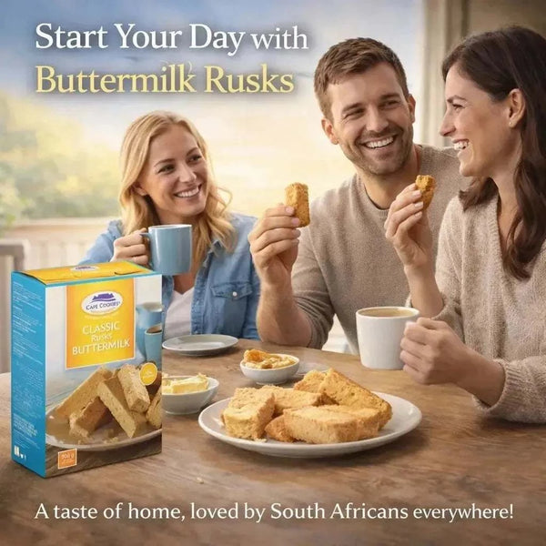 Cape Cookies Buttermilk Rusks 500g pack with golden crispy slices made from 20% real buttermilk