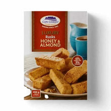 Cape Cookies Rusks Honey & Almond 450g pack with honey and almonds, crispy South African rusks ideal for tea or coffee