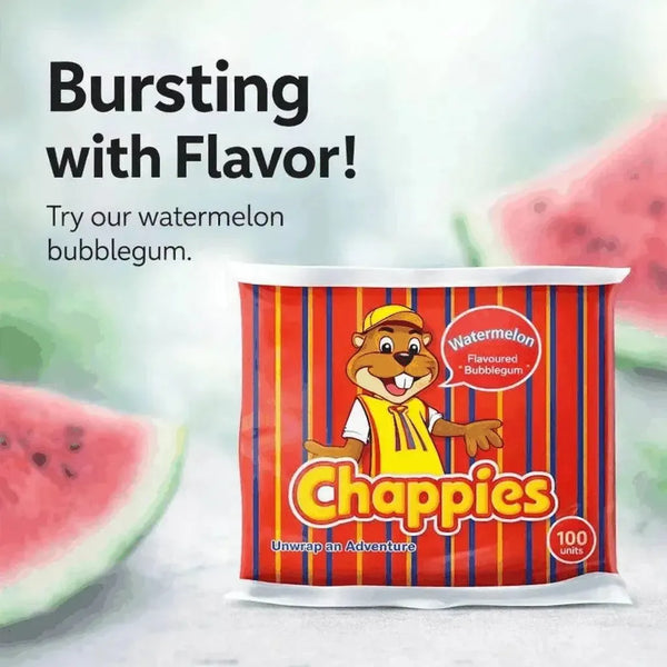 Chappies Bubblegum Watermelon flavor 100 piece pack 400g with fun facts