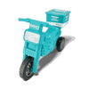 Checkers Sixty60 teal plastic motorbike toy with three wheels and a delivery box for kids aged 2+