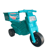 Checkers Sixty60 MINI-ME teal ride-on motorbike with three wheels and rear delivery box