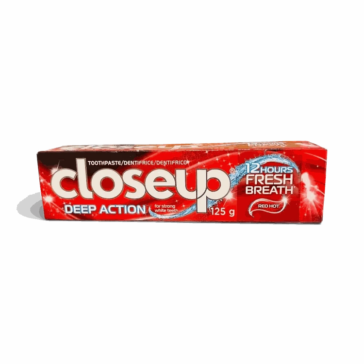 Closeup Deep Action Red Hot Toothpaste 125g tube with bold cinnamon flavor and deep cleaning action