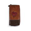 Cotton Road large PU leather wallet in kaki and brown with stitched heart detail and zip closure