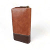 Cotton Road Large PU Leather wallet in kaki and brown with stitched heart detail and full zip closure