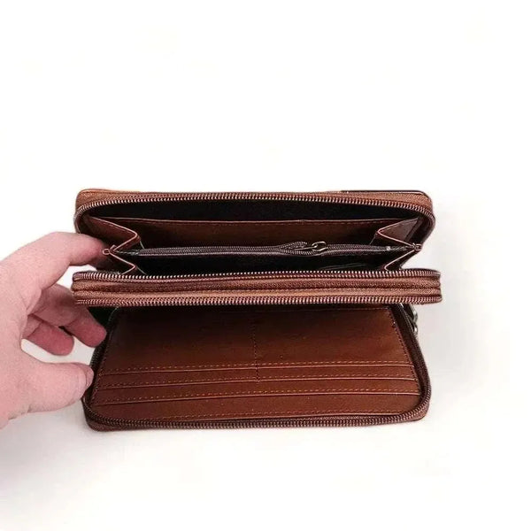 Cotton Road Large PU Leather wallet in kaki and brown with heart detail, durable and practical design