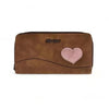 Cotton Road Large PU Leather Wallet in kaki with pink heart and two zip compartments for cards and coins