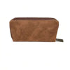Cotton Road large PU leather wallet in kaki with pink heart, two zip compartments and suede texture