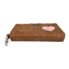 Cotton Road Large PU Leather Wallet in kaki with pink heart and two zip compartments