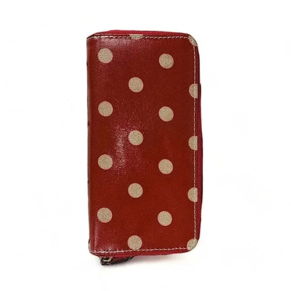 Cotton Road Large PVC Wallet red with polka dots, spacious zippered compartment and coin purse